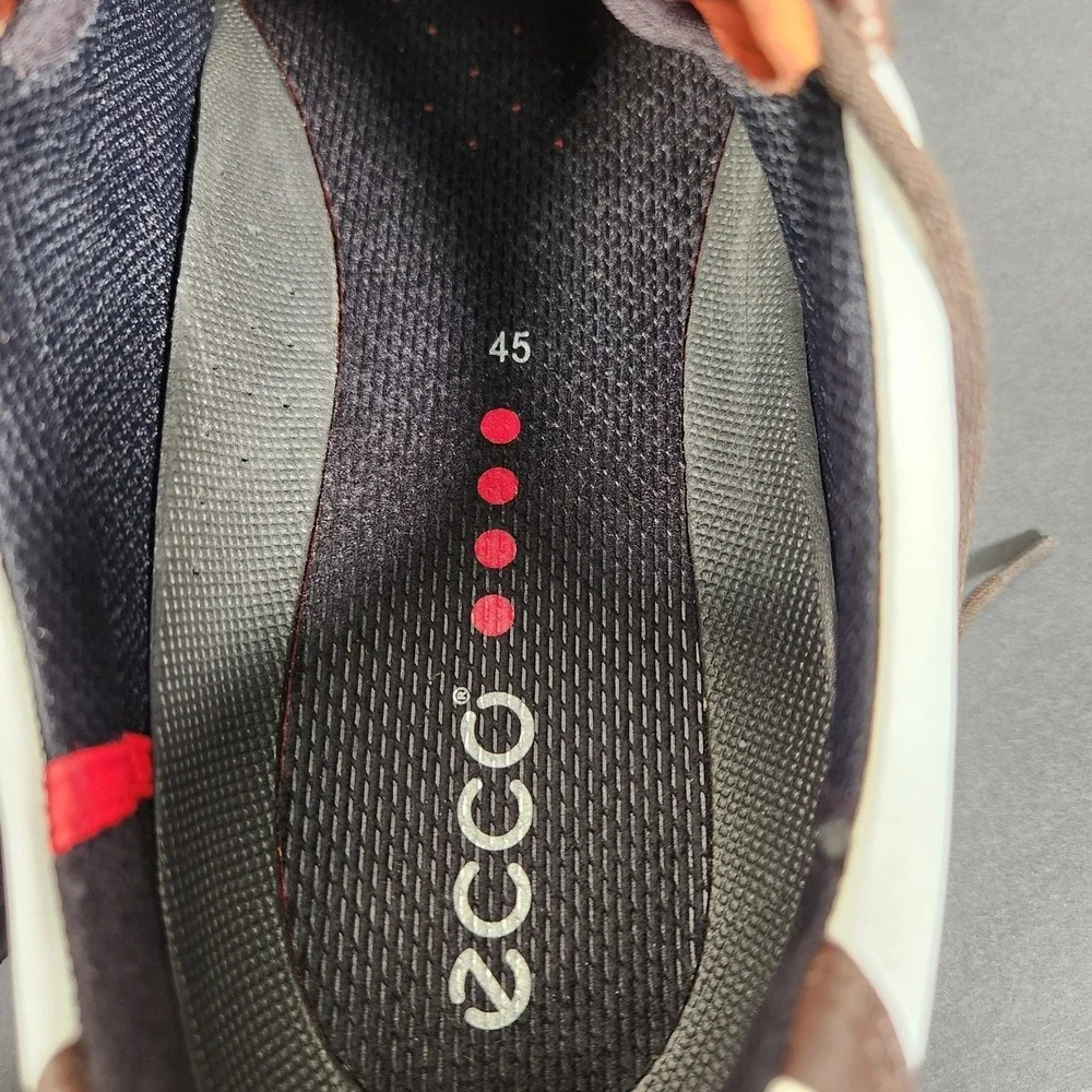 ECCO Golf Shoes Mens 11-11.5 White Brown Gore-Tex Leather Spiked Cleats Wingtip